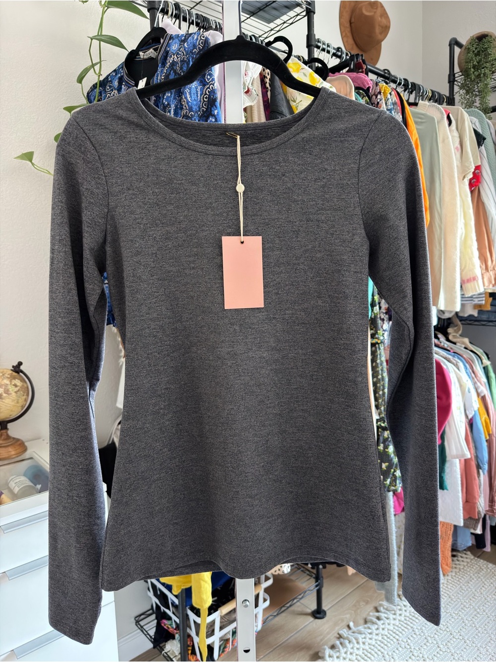 Quince Ultra-Soft Fitted Long Sleeve Top in Heather Charcoal Small NWT - Picture 5 of 10